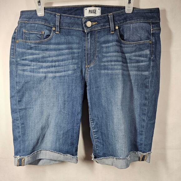PAIGE Scheyla Raw Hem Cuffed Denim Shorts DNM573 Size 31 - Picture 3 of 16